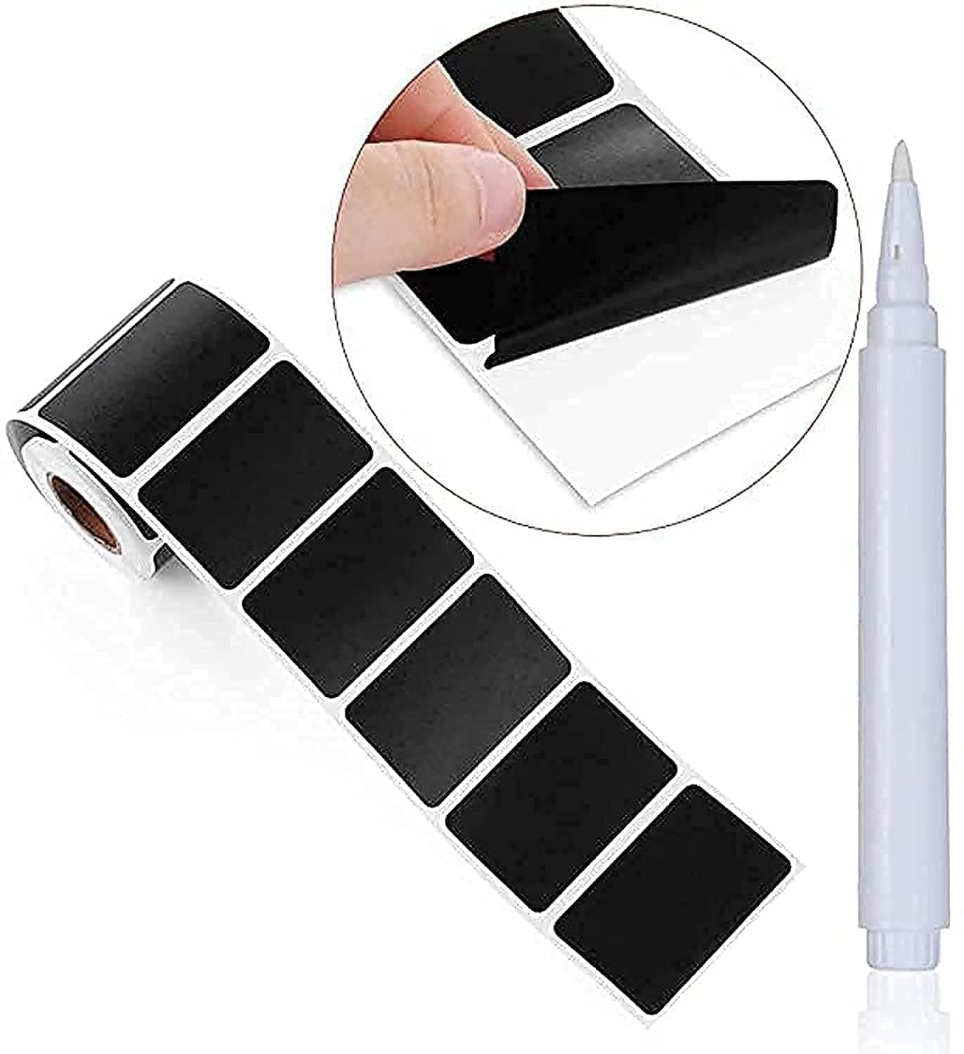 StarDotHash® Waterproof Chalkboard Labels Roll & Erasable Pen for Kitchen Mason Jars, Spice-Self Adhesive stickers, Containers, Bathroom Glass, Cups, Container, Canister, Office Organizer, 120 Labels