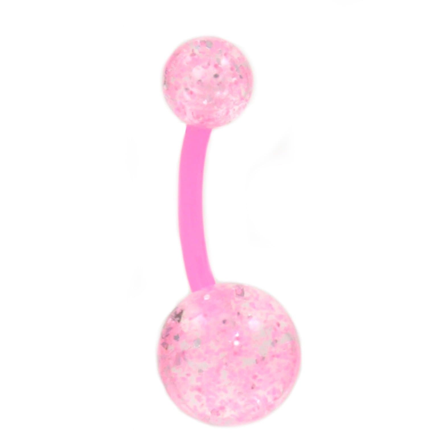 Flexible Pink Glitter Double Ball Navel Ring Belly Button Piercing Jewelry