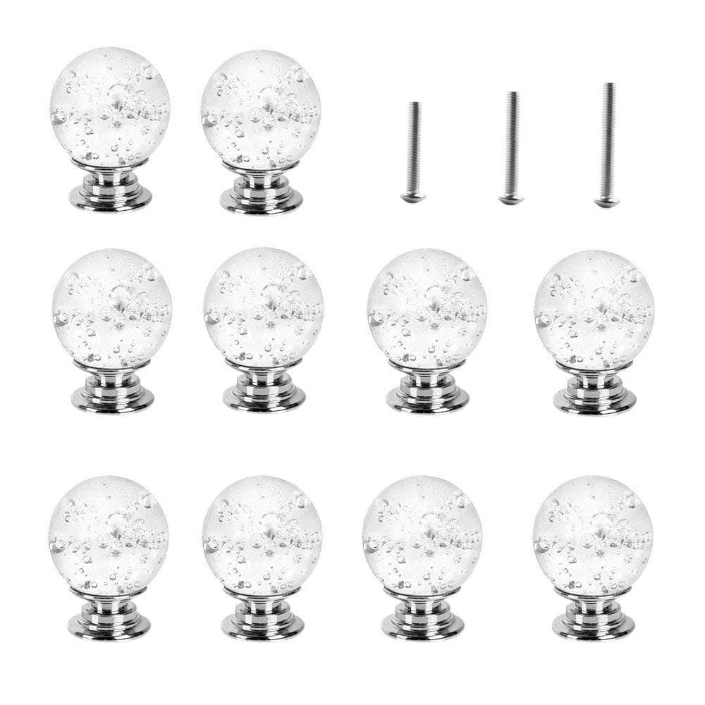 Yishik 10 X 30MM Clear Crystal Glass Door Knobs with Bubbles,Cupboard Door Handle Pull for Chest of Drawers