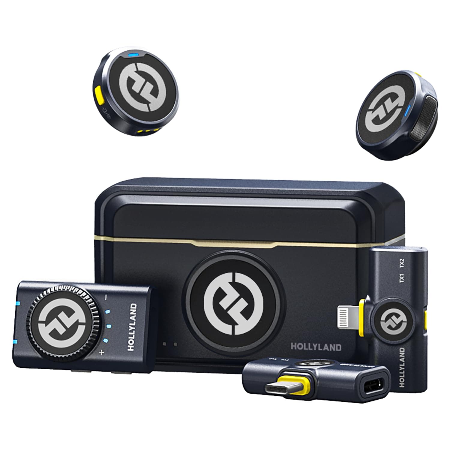 Hollyland Lark M2 Wireless Lavalier Microphone (2TX+3RX) Compatible with Camera, iPhone, Android, PC, 300m LOS Range, Hi-Fi Audio, Noise Cancelling, 40H Duration, Lapel Mic for Livestream Vlog-Black