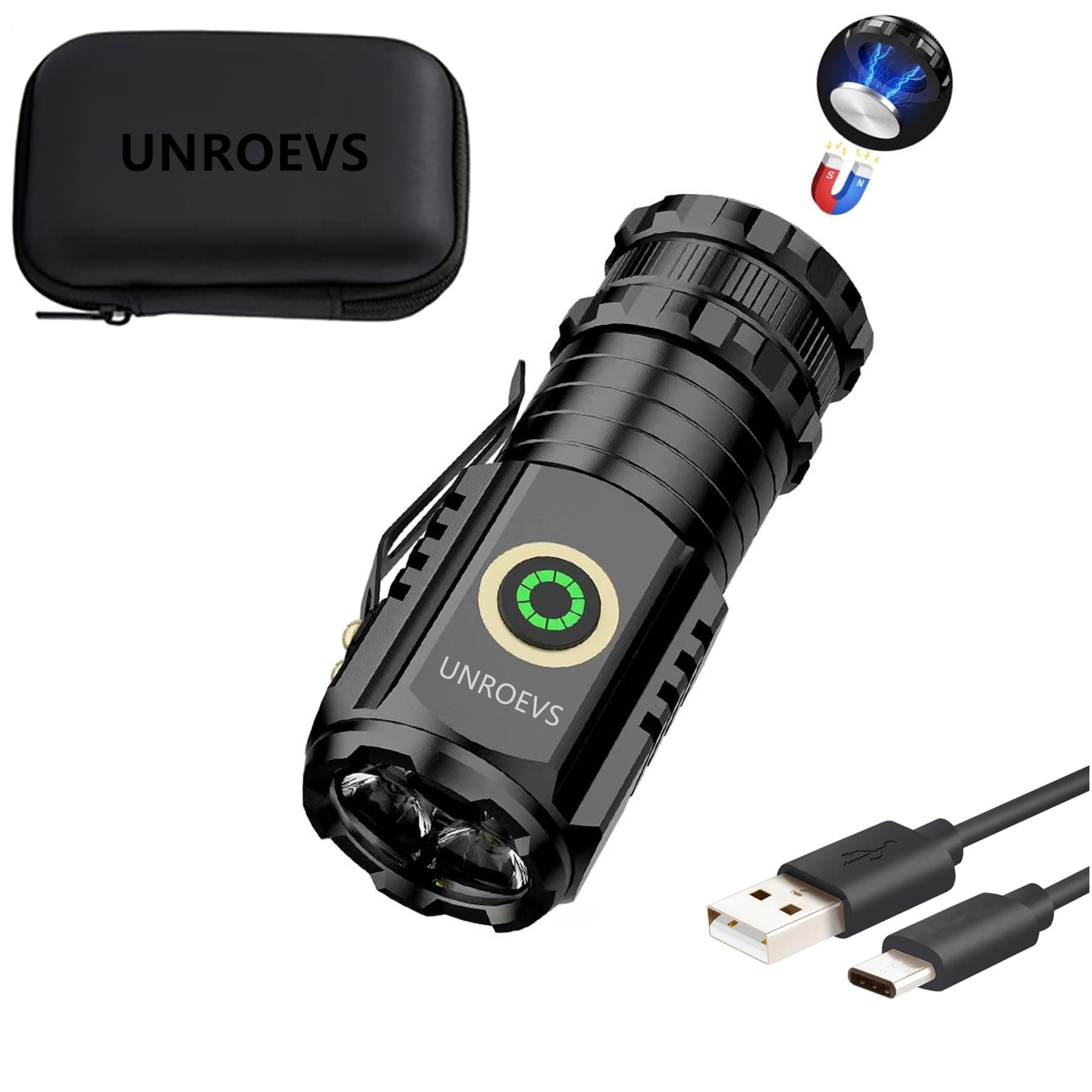 EDC Mini Flashlight 2550 Lumens Rechargeable USB C Fast Charging, Small Flashlights High Lumens 5 Modes, Pocket Flashlighs with Clip, Magnetic Flashlight for Camping, Hiking, Torch,Emergency