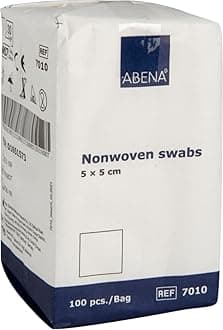 ABENA Gauze Pads, 100 Individually Packed Gauze Dressings for Wounds, 5x5cm Soft Absorbent Non Woven Swabs for Injury Dressing, Non-Adhesive Dressings for Wounds
