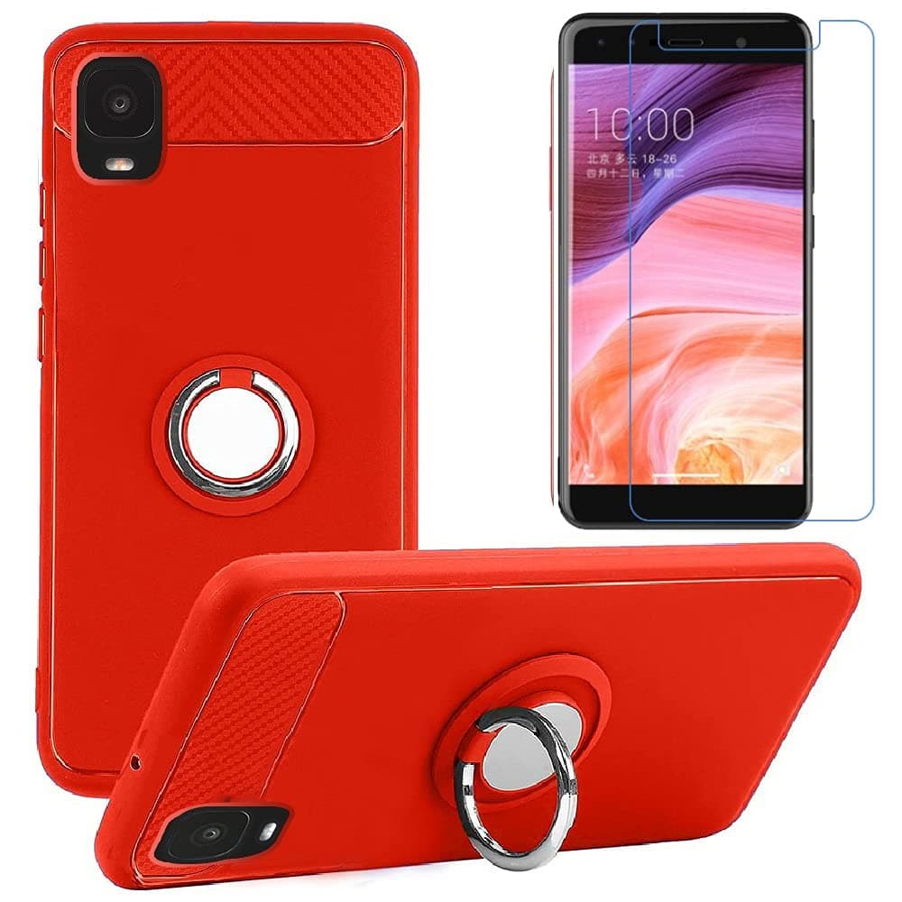 TCL A3 / A30 Phone Case and Screen Protector, Rotating Ring [Magnetic Car Mount] Cover Case and Screen Protector Compatible with TCL A3 / A30 (Red)