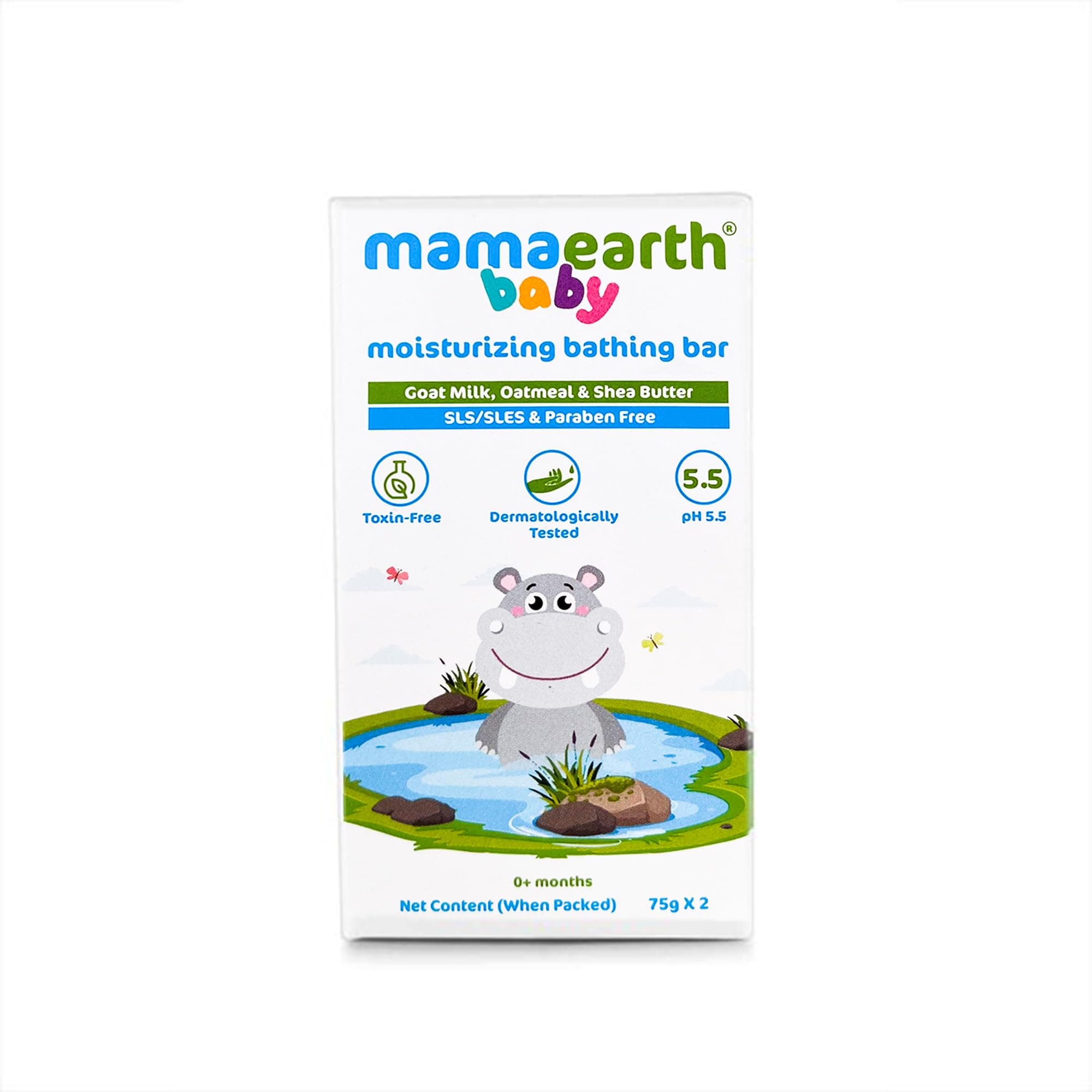 Mamaearth Moisturizing Bathing Bar For Babies - 75 g x 2 | Infused with Goat Milk, Oatmeal and Shea Butter | Gently Cleanses, Retains Moisture, Balanced at 5.5 pH