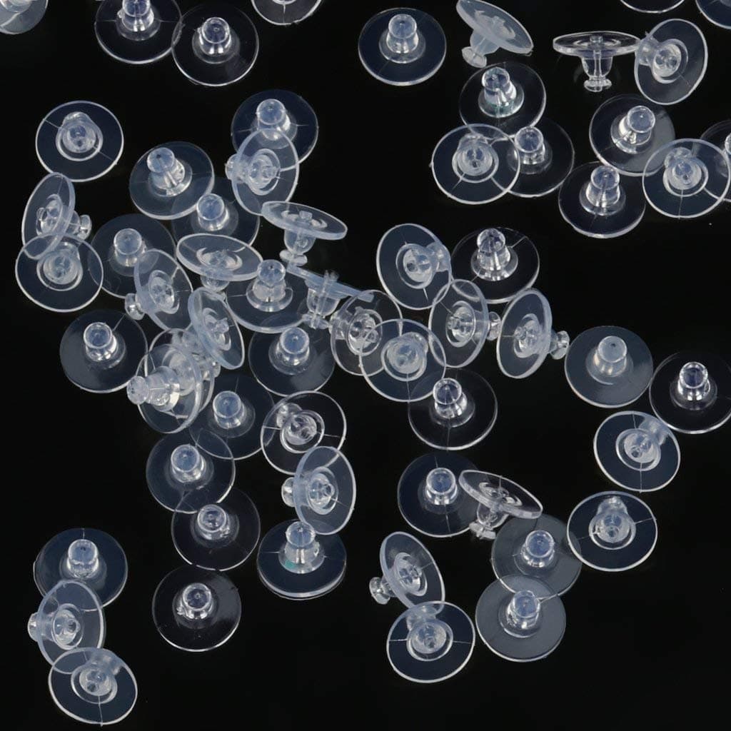Johnson Tools Clear Bluish Silicone Bullet Clutch Earring Back Stoppers (200Pcs) - Soft Push Back Plugs for Gold and Silver Stud Earrings