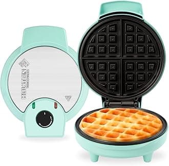 Holstein Housewares 7” Belgian Waffle Maker with Non-Stick Coating, Mint/Stainless Steel - Delicious Waffles in Minutes for Everyday Meals