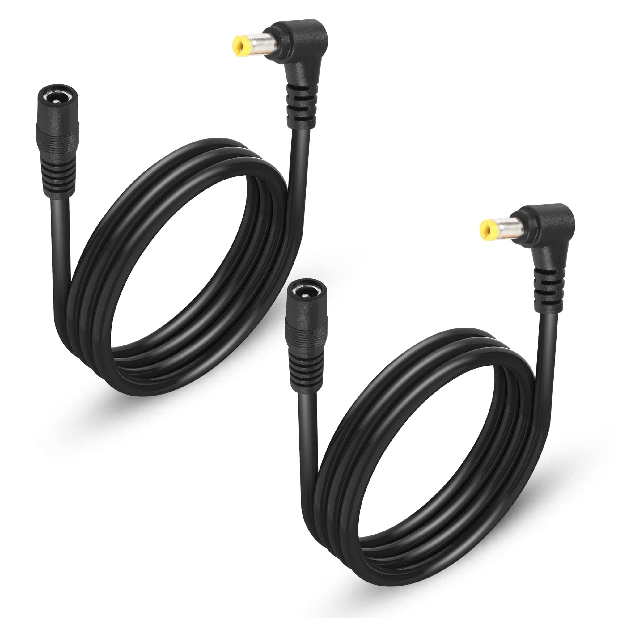 GINTOOYUN 2 Pack DC5525 Power Extension Cable, DC 5.5mm x 2.5mm Right Angle Male to Female Power Adapter Cable, 3FT 18AWG Yellow Tuning Fork Heavy Duty Cord for Strip Lihgt,CCTV,Car,Monitors,etc. 1M