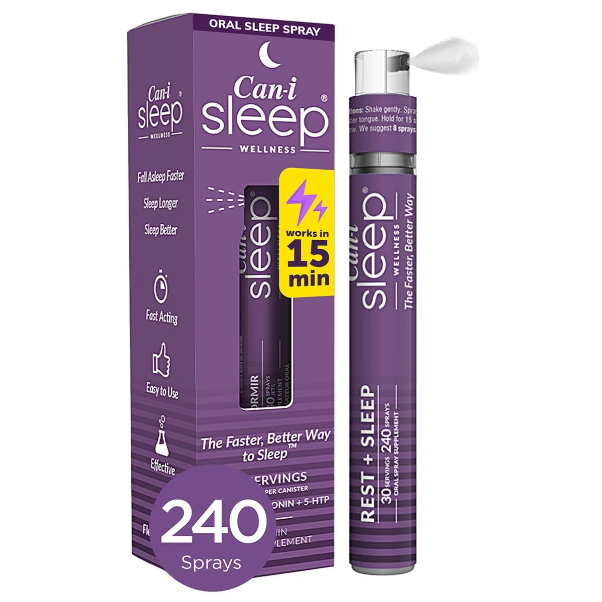 Can-i Sleep Spray for Adults – Fast-Acting Melatonin Spray with GABA & 5-HTP – Oral Sleep Supplement to Fall Asleep Faster & Stay Asleep Longer – No Grogginess, Insomnia Relief Sleep Aid – 30 Servings