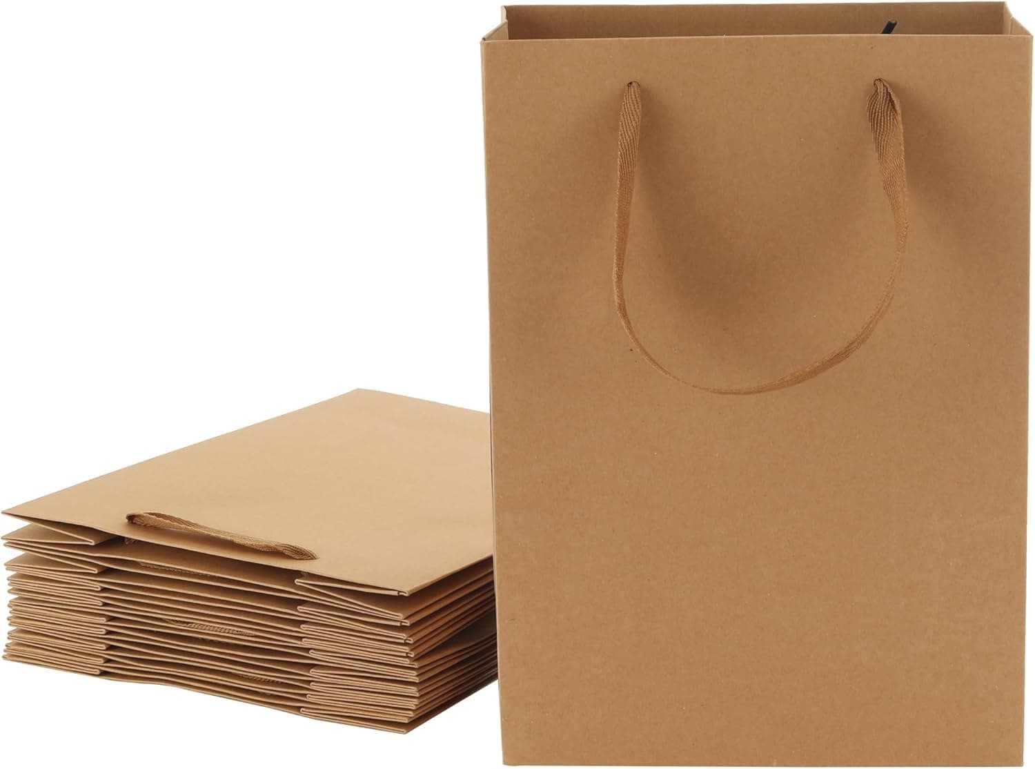 Red Dot Gift 10-Pack Vertical Shape Kraft Paper Bags, Hard Paper with Ribbon Handle. (H28*20 * 10cm, Kraft)