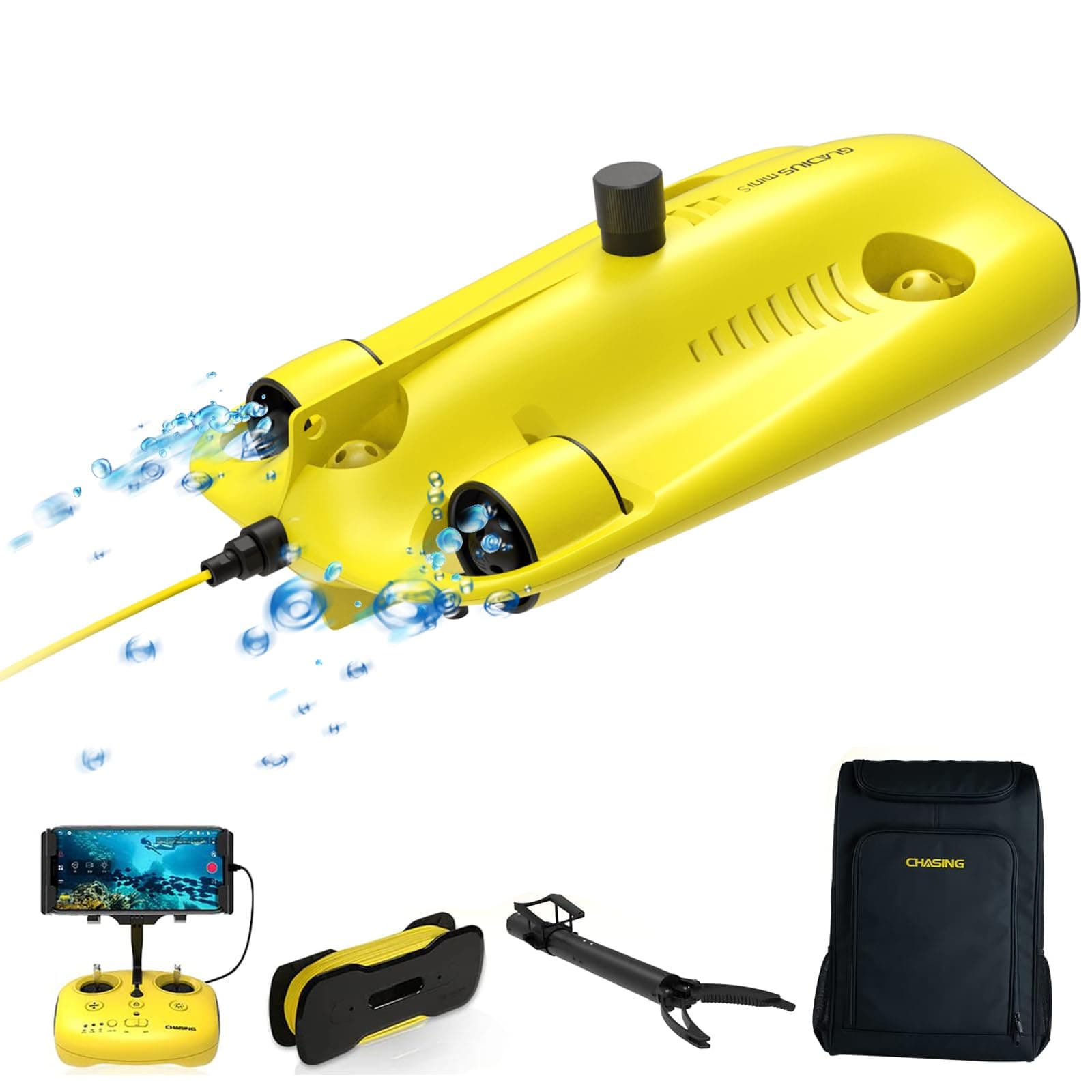 Chasing 【UPGRADED】 MINI S Underwater Drone, 4K EIS F1.8 Underwater Drone with Camera, Anti-sand Blocking Underwater ROV, Remote Underwater Drone, Dive to 660FT, Move Horizontally 660ft, with Packback