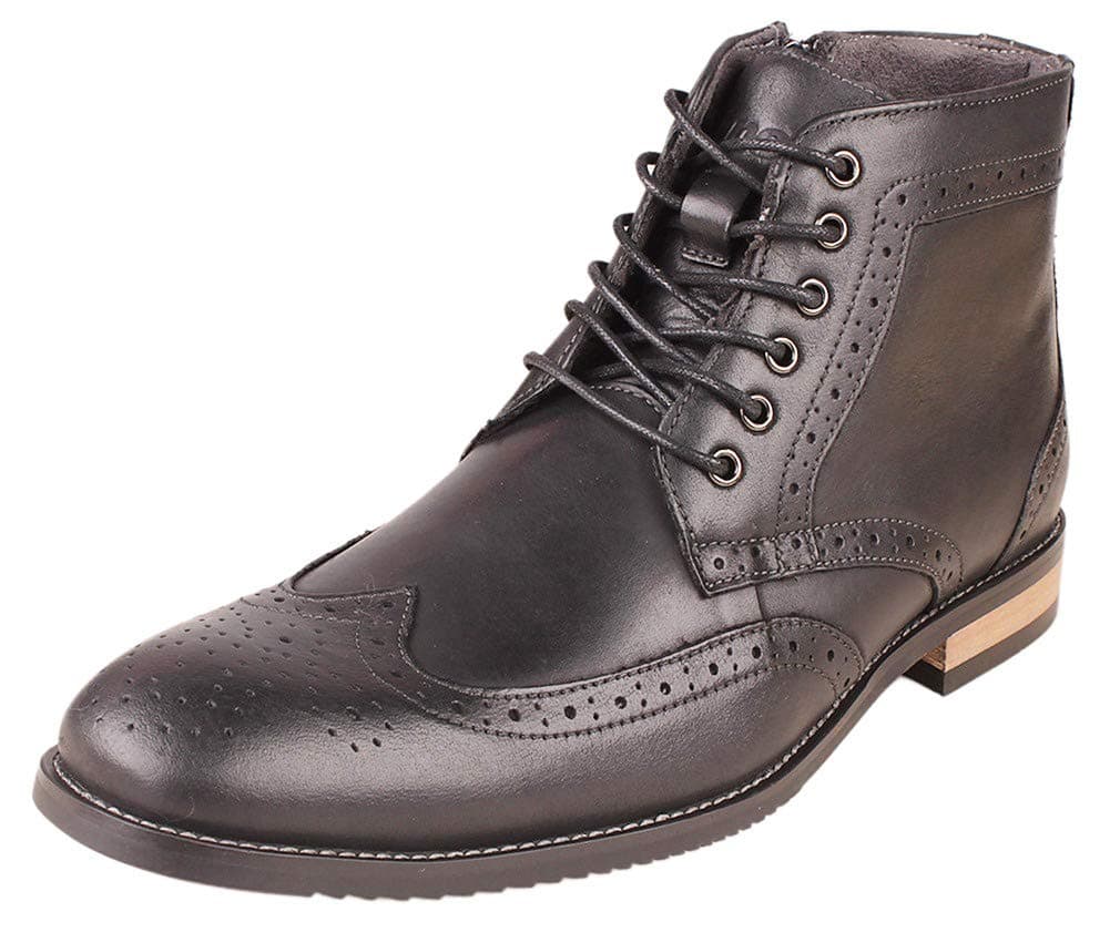 Kunsto Men's Leather Classic Brogue Boots