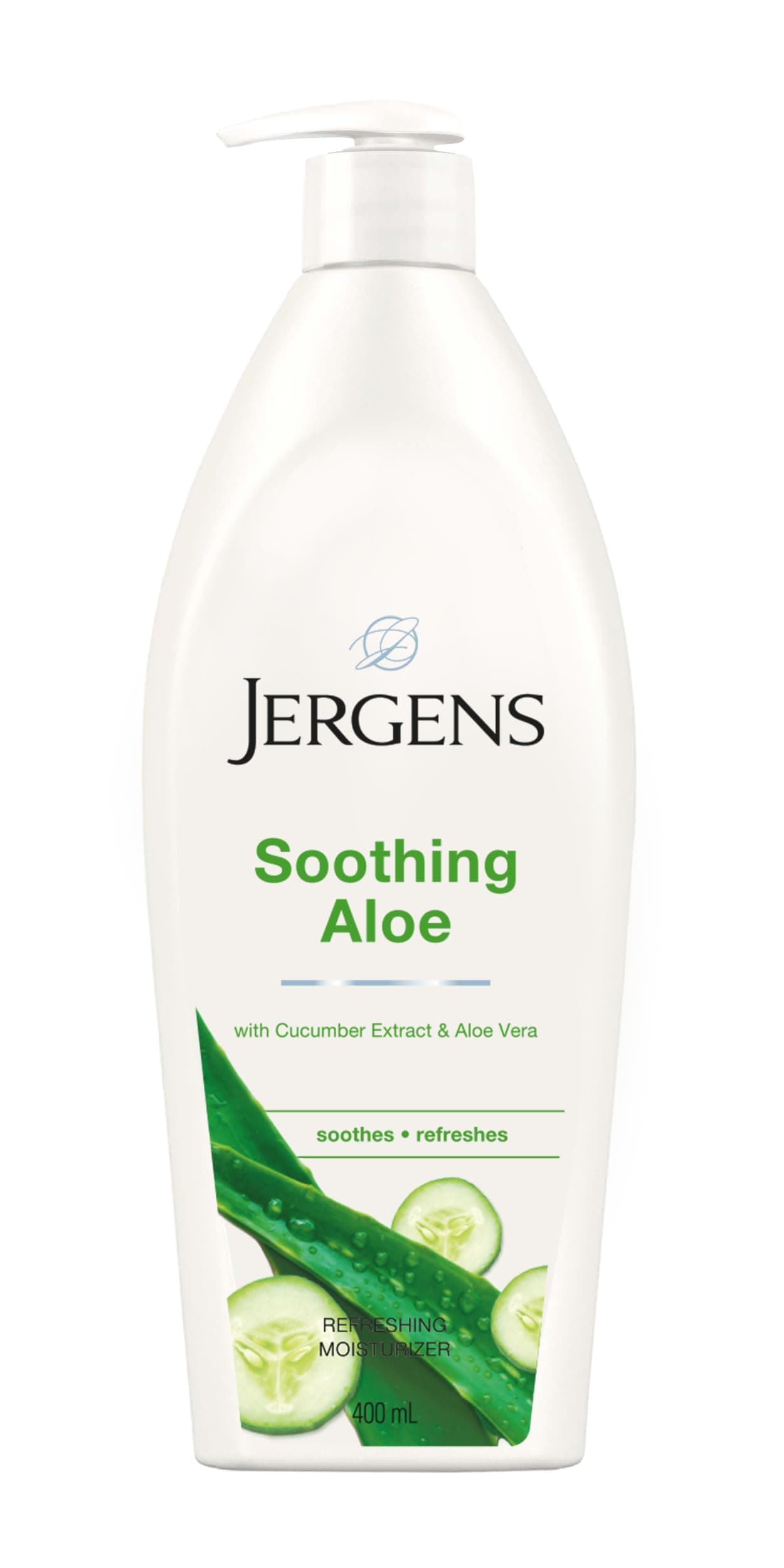 Jergens Aloe Soothing Body Lotion 400ml, Hydrating Aloe Vera & Cucumber Body & Hand Moisturizer, Daily Use Refreshing Lotion with Hydralucence Blend, Nourishing, Soft, Smooth Skin, Lightweight