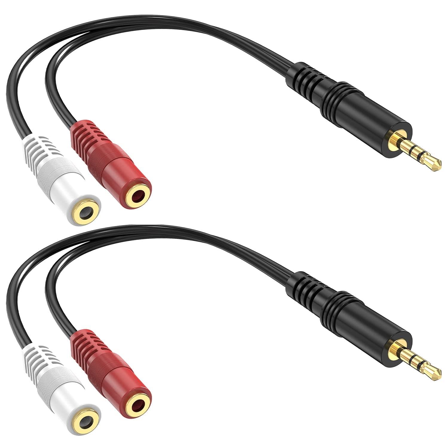 3.5mm Stereo to Dual Mono Cable, 2 Pack 6inch 1/8" TRS Male to 2 TS Mono Female Adapter Gold-Plated Connector Audio Y Splitter Cord for Headphone, Speaker