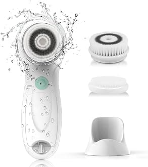 Facial Cleansing Brush Electric, Face Cleansing Brush with Stand, 3 Brush Heads, 2 Speeds, IPX5 Waterproof, Battery-Powered, Suitable for All Skin Types, TB-0759D