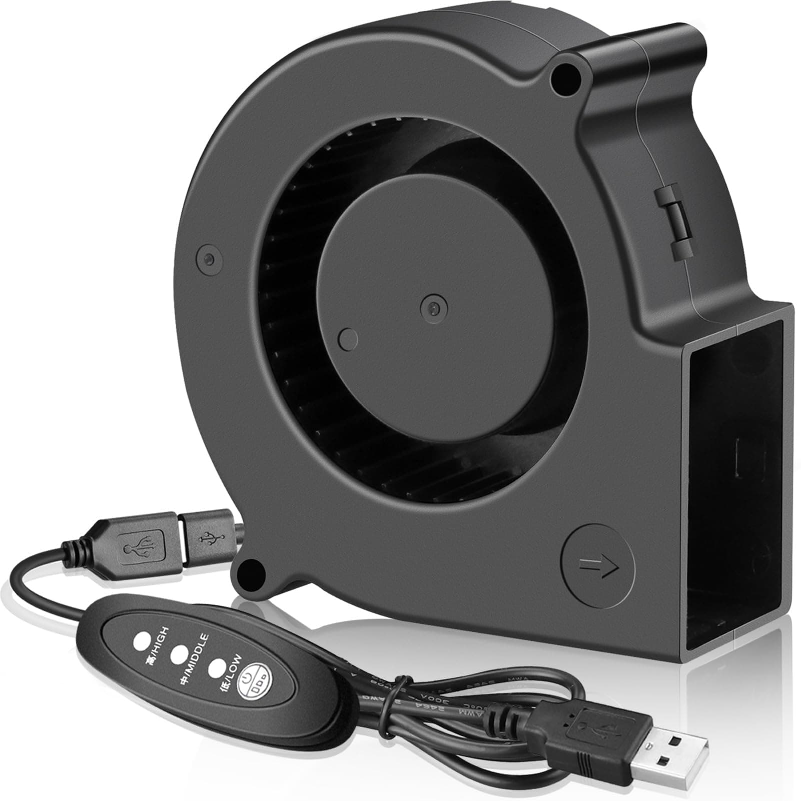 GDSTIME 75mm X 30mm USB Blower Fan with 3 Speeds Control, 5V Powered DC Brushless Turbine Turbo Cooling Fan