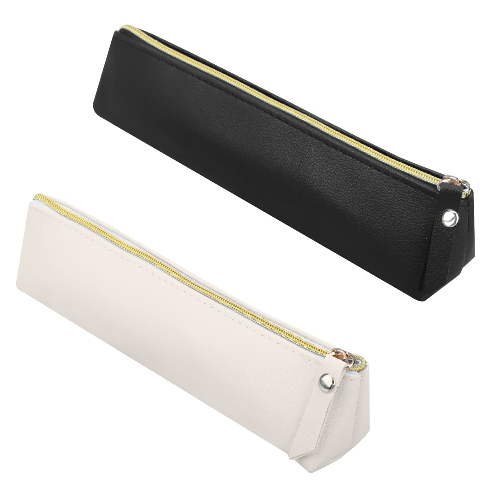 Slim Leather Pencil Case, 2 Pcs Special Pencil Case Small, Fountain Pen Case, Personalised Portable Black White Big Capacity Study Pen Case for Secondary School Girls Boys