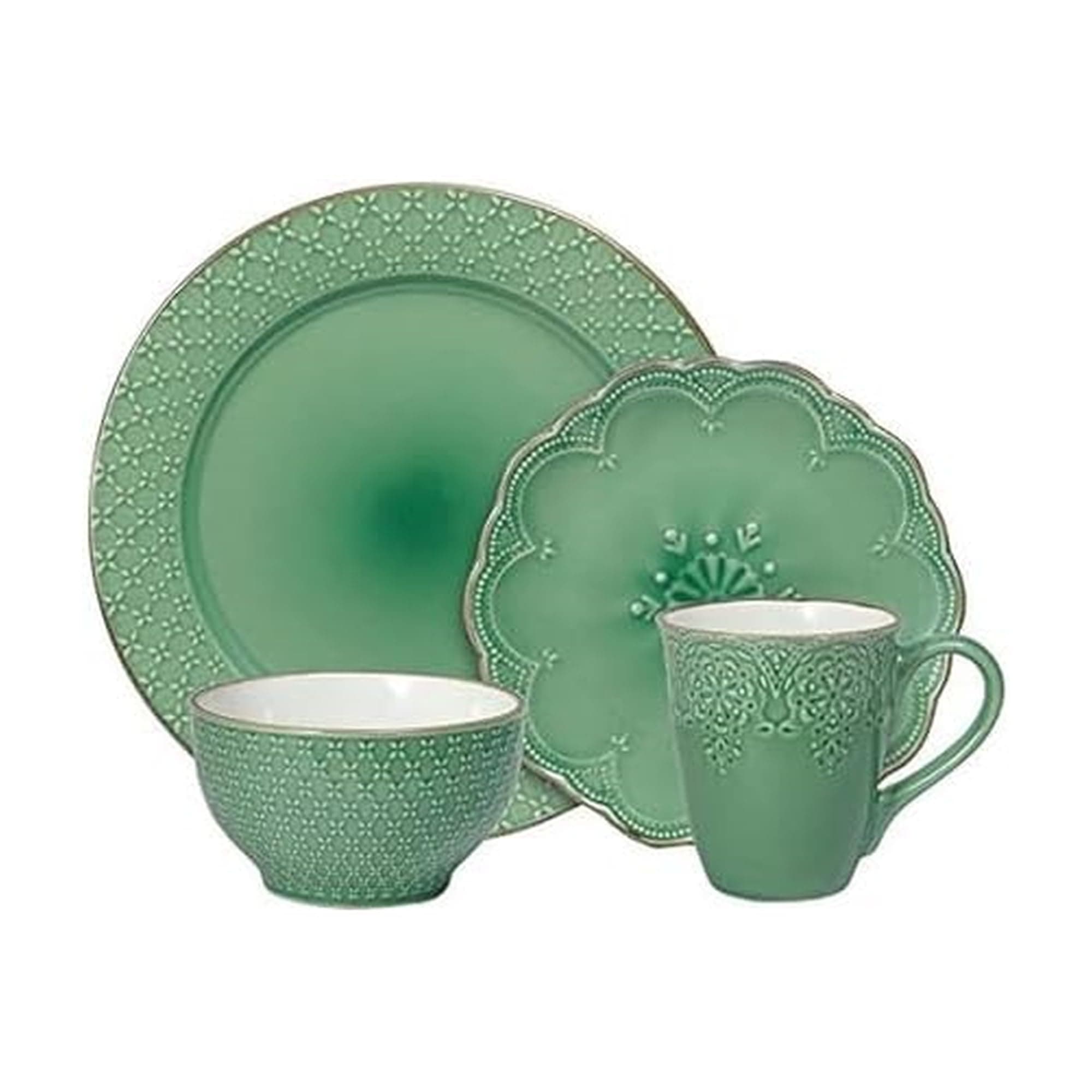 French Lace Dinnerware Set, 16 Piece, Green