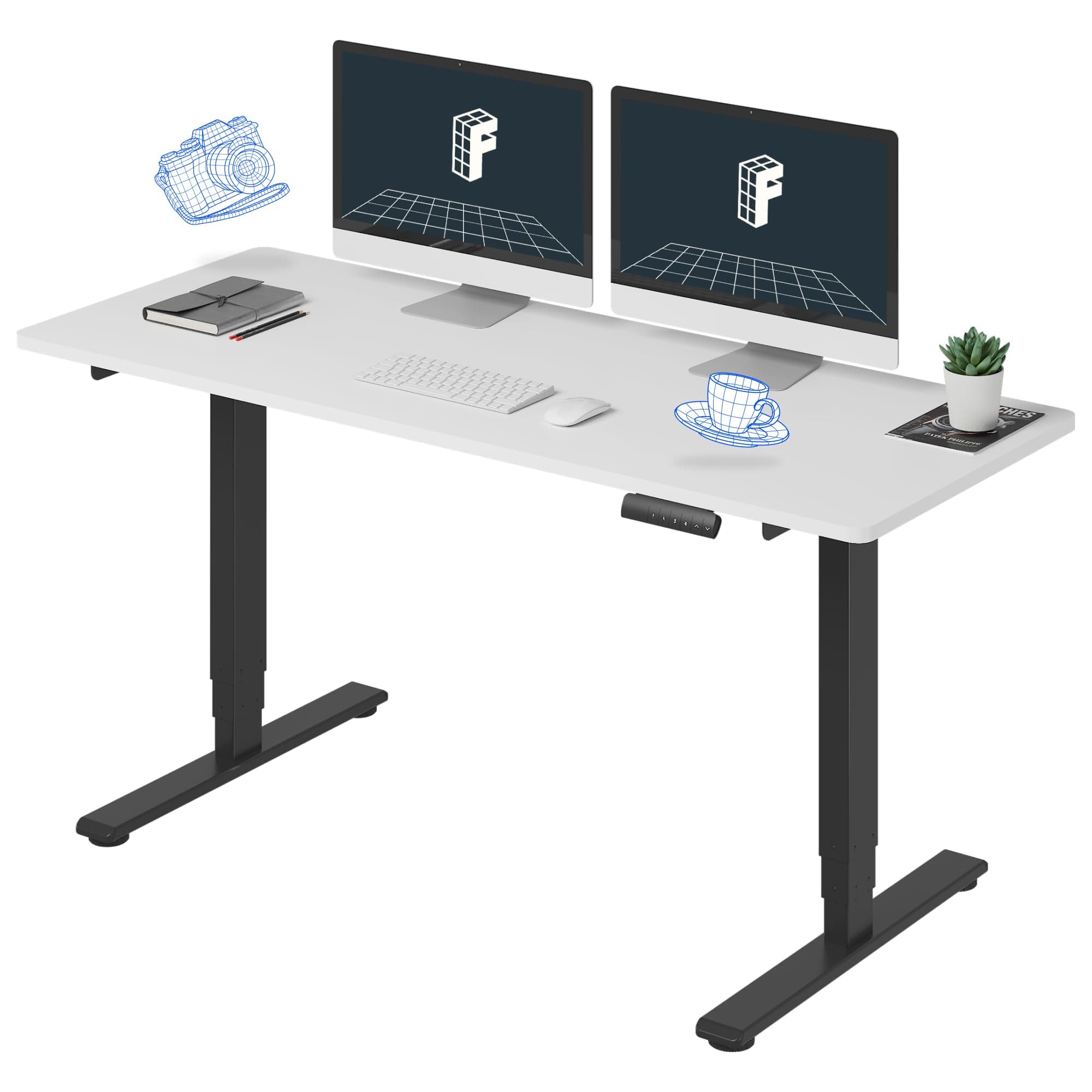 FLEXISPOT E6 3-Stage Dual Motor 60 x 24 Electric Standing Desk Sit Stand Up Desk, Holds 220 lbs, Adjustable Height w/Memory Presets, One-Piece White Desktop & Black Frame, Ships in 2 Boxes