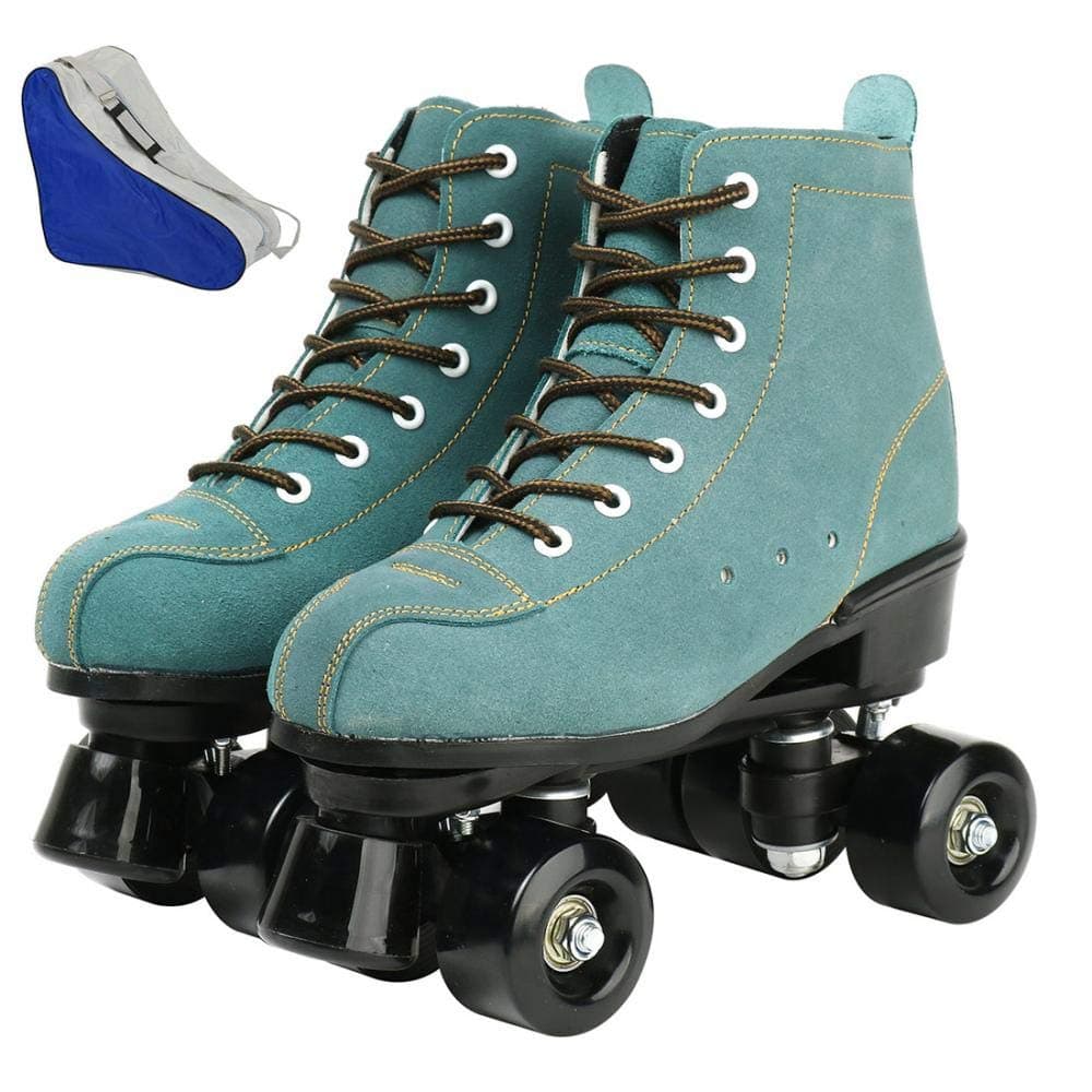 Classic Women's Roller Skates, Adjustable Cowhide High Top Double Row Light Up Roller Skates, Four-Wheel Shiny Roller Skates for Beginner Kids Adults and Youth Indoor Outdoor