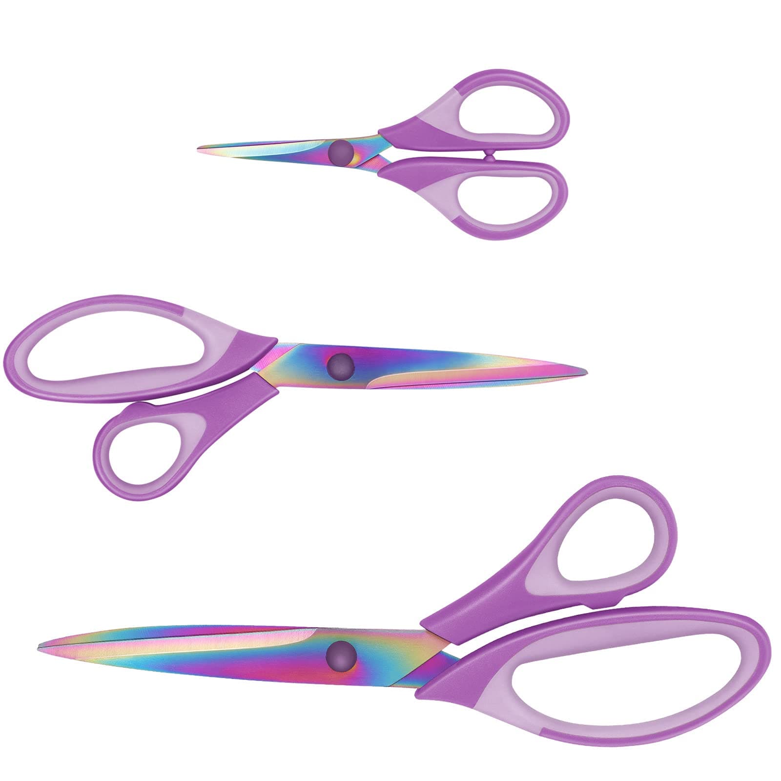 Multi-Purpose Scissors Set of 3, Titanium Blades, Soft Grip Handle, Purple