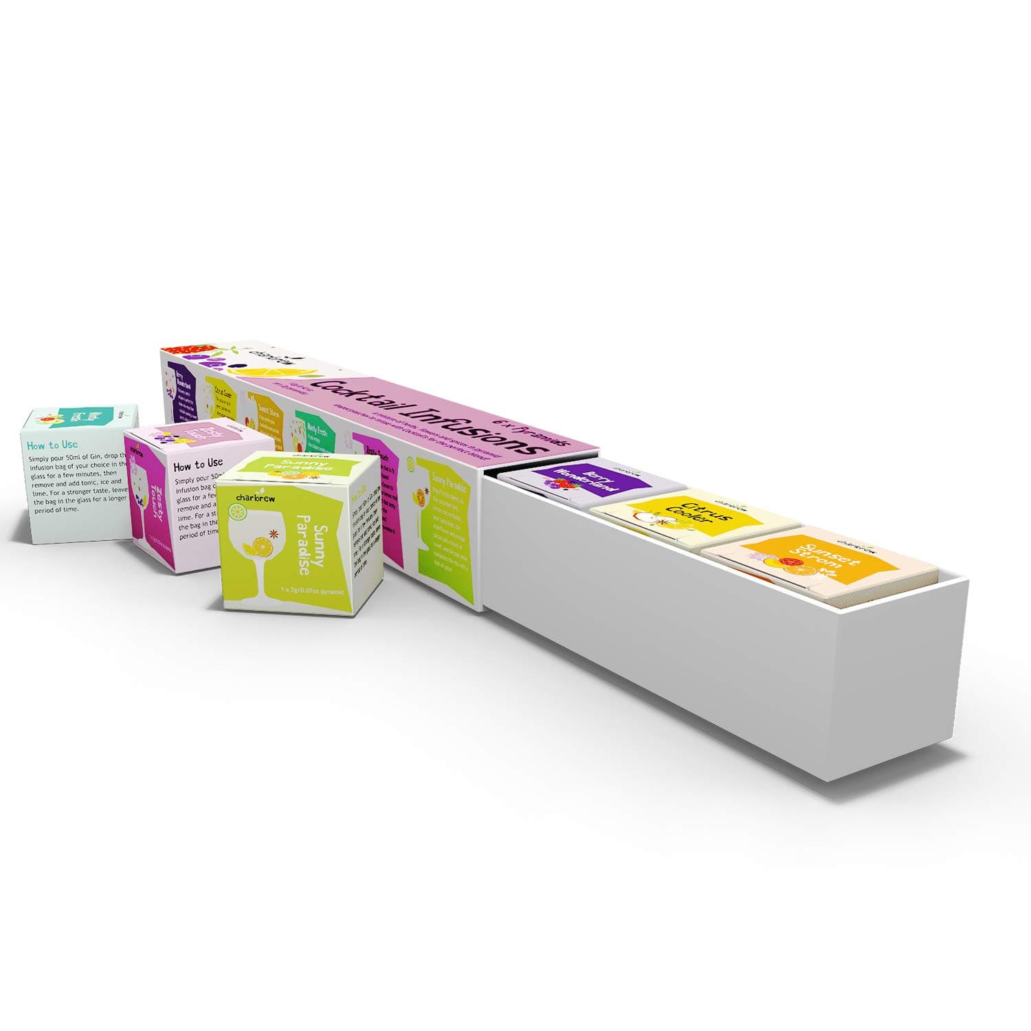 Cocktail Botanical Tea Infusion Pyramids Unique Gift Set 6 Teabags Cocktail Mixer Blends