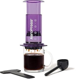 Clear Purple Coffee Press - All-in-One French Press, Pour-Over & Espresso Style Manual Brewer, 2 Min Brew for Less Bitterness, More Flavor, Small Portable Coffee Maker, Travel & Camping