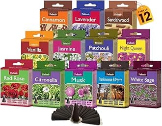 Classic Incense Cones with Natural Oils Scents, Set of 12 Fragrances (180 Cones) Calming Home Aromatherapy, Meditation, Relaxing, Mixed Scents with Natural Oils