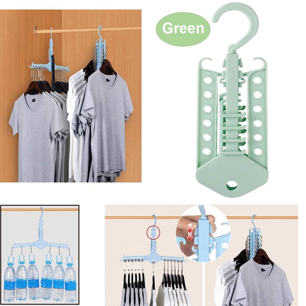 Multifunctional Clothes Hanger Wardrobe Organizer Fold Space Saving 360 Degree Swivel Hook Durable Travel Portable Hangers Magical Household Hook Non-Slip Suit Hangers Hold Up 30 Lbs (Green)