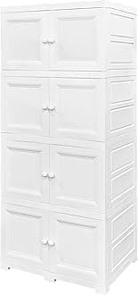 Multi-Purpose Plastic Storage Unit, Cupboard, Household Cabinet with 4 Extra Large Compartments 68 x 48 x 176cm (570L) White