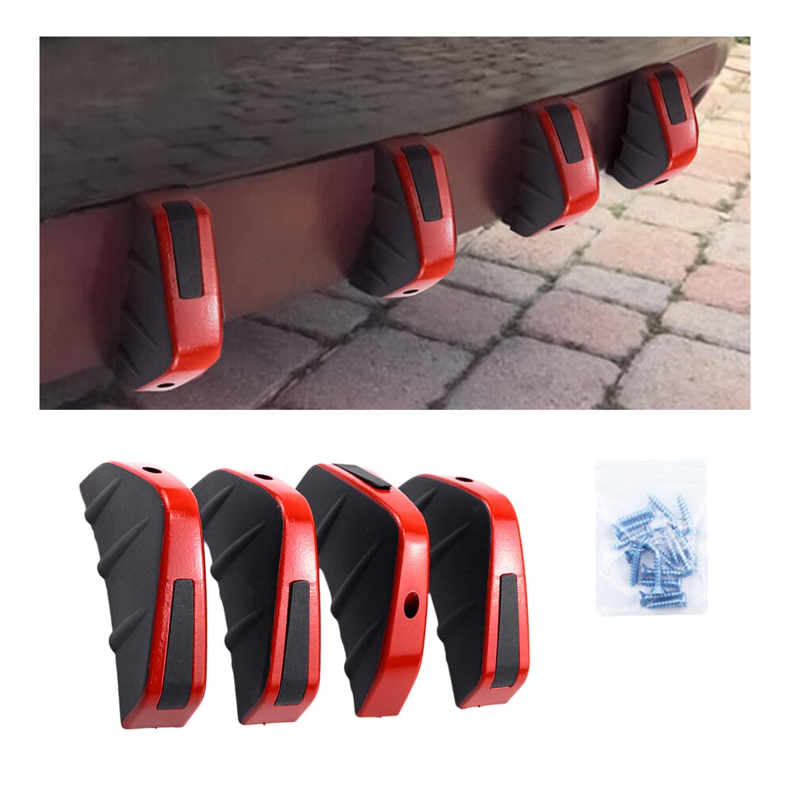 Augeny 4PCS Car Rear Lower Bumper Wing Lip Diffuser, Anti-Crash Auto Shark Fin Spoiler Protector with Mounting Screws, Universal Rear Bumper Lip Diffuser Kit for Car SUV Truck (Red Edge/Black Cover)