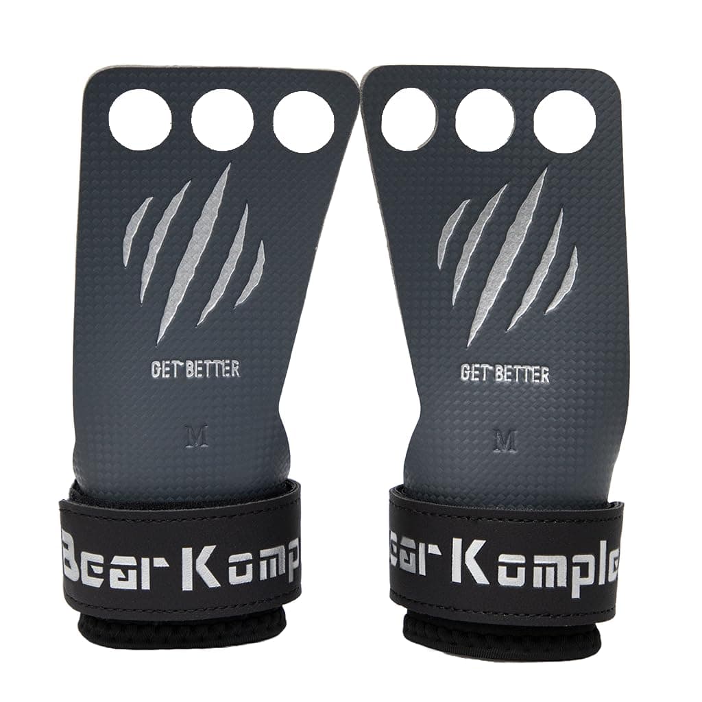 - Bear KompleX 2-3 Hole Carbon Hand Grips for Weight Lifting, Cross Training and Gymnastics, Durable Workout Grips with Wrist Wraps, Comfortable Lifting Straps & Workout for Gymnastic Bars