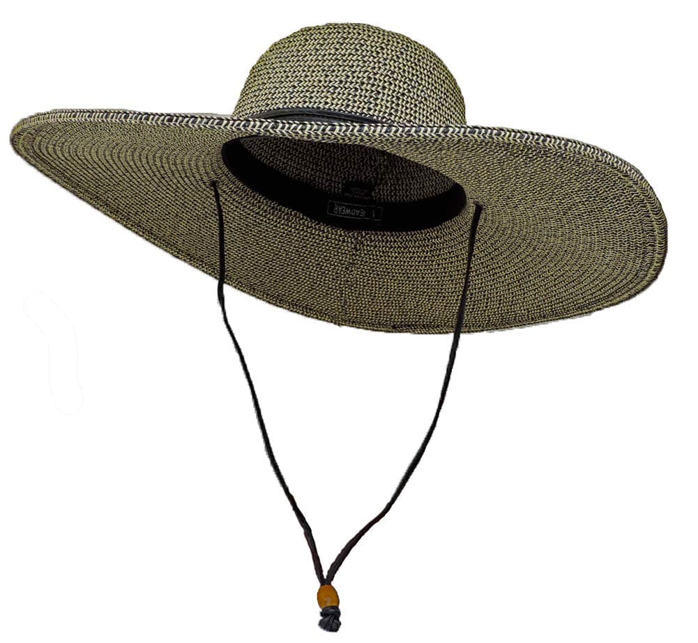 Womens Floppy Wide Brim Packable Sun Hat Two Tone Black w/Chin Strap