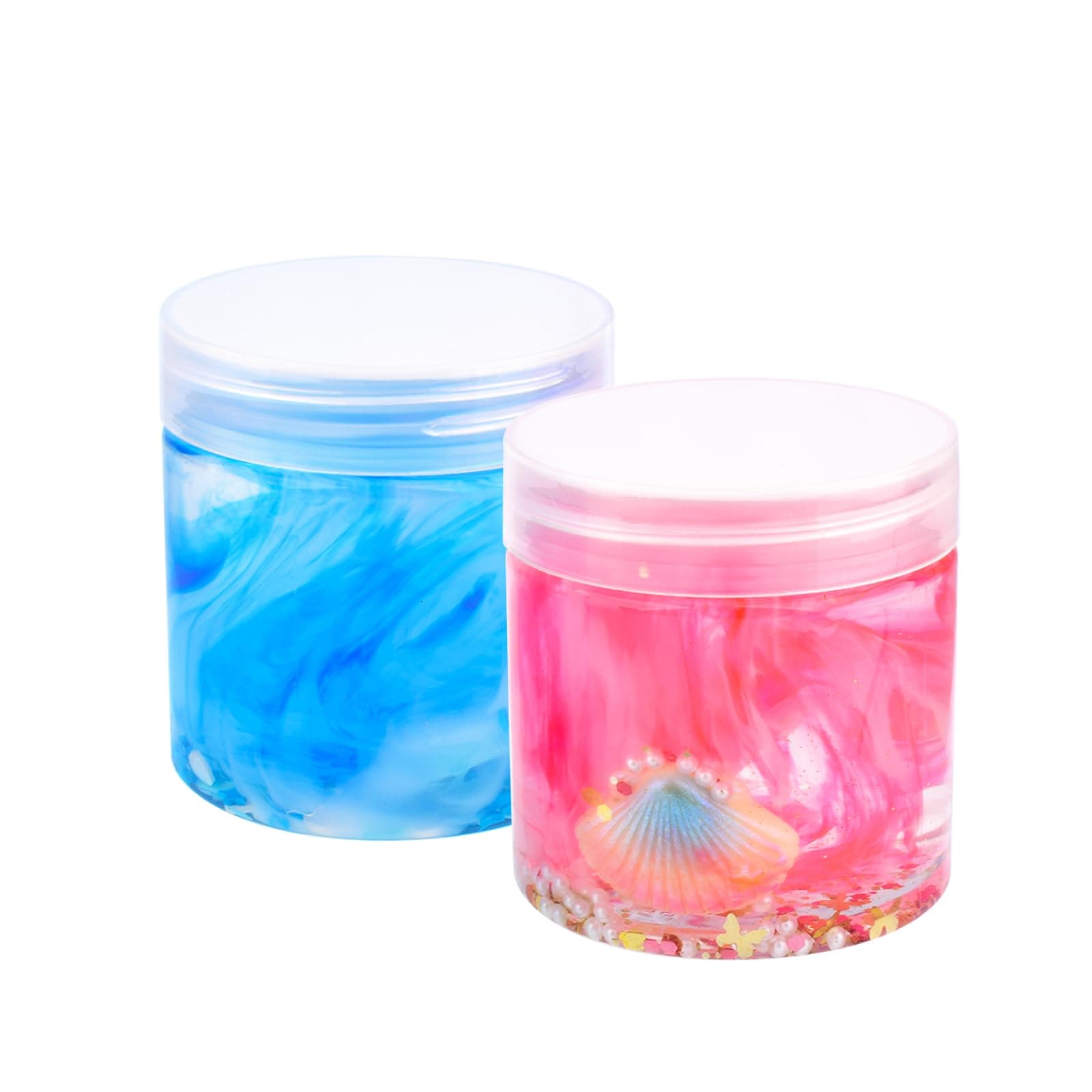 2pcs Crystal Slime Set -Ocean-Themed Slime Kit, Red Seashell and Blue Goldfish Clear Slime for Kids, Stretchy and Soft DIY Slime Kit for Creative Sensory Play, Ideal for Boys and Girls