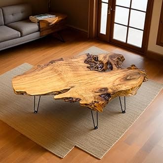 Natural Wood Coffee Table,Wood Mid-Century Table for Living Room, Home Office Table, Table with Hairpin Legs, Rustic,16" Tall