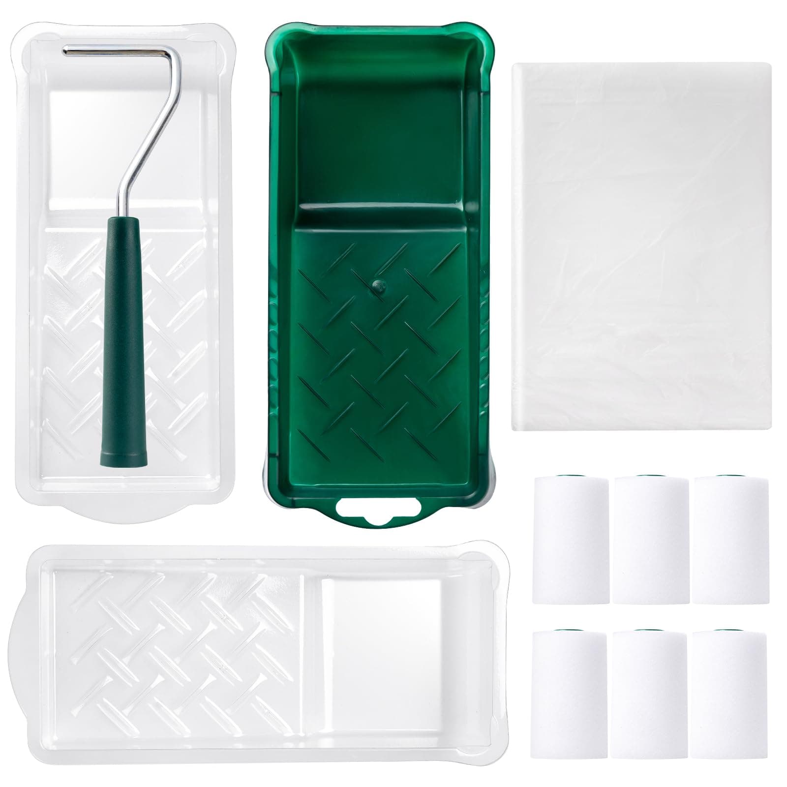 Mini Foam Paint Roller, 5 cm Foam Paint Roller, Mister Rui Foam Paint Roller Set, 5 cm Foam Paint Roller Cover x 6, Paint Roller Stand x 1, Paint Tray x 1, Bath Insert x 2, Cover Film