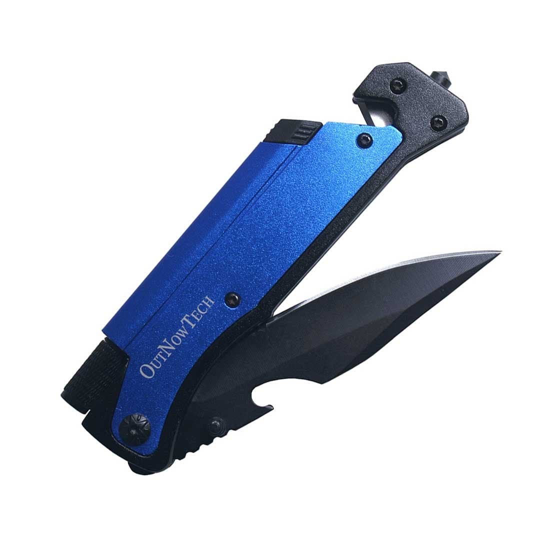 Vantage Folding Pocket Knife - (Blue) - Multi-Purpose One-Handed Easy Open Survival Knife for Hikers & Campers, with Magnesium Fire Starter, Belt Cutter & LED Light