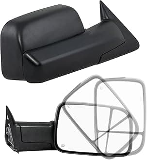 Towing Mirrors a Pair for 1998-2001 Dodge Ram 1500, 1998-2002 for Ram 2500 3500, Power Adjustable, Heated, Manual Folding, Black