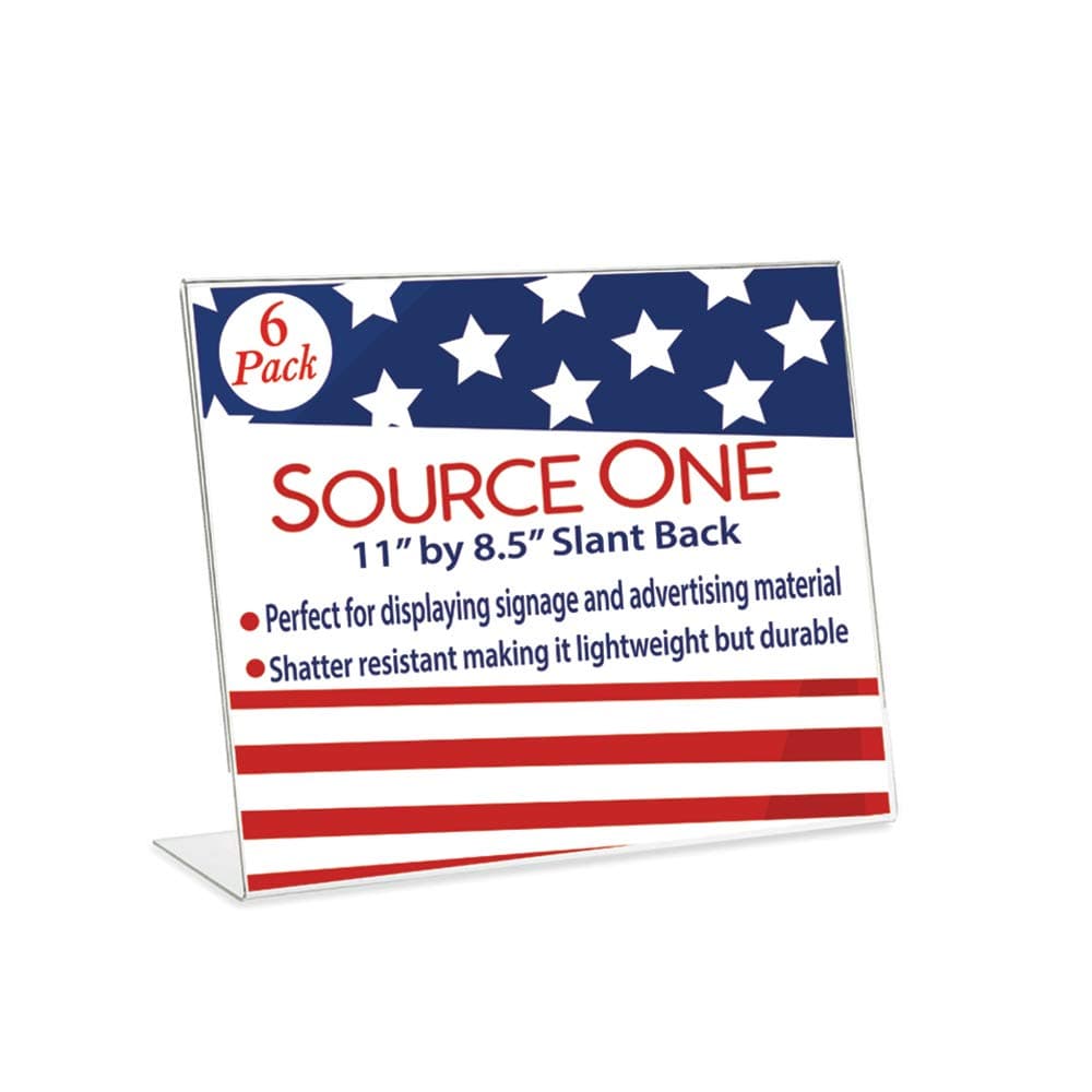 SOURCEONE.ORG11 x 8.5 Slant Back Clear Acrylic Sign Holder Premium Landscape Ad Frame