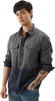 The Souled Store Blue Bonnet Men and Boys Long Sleeves Collared Neck Buttoned Front Regular Fit Cotton Utility Shirts