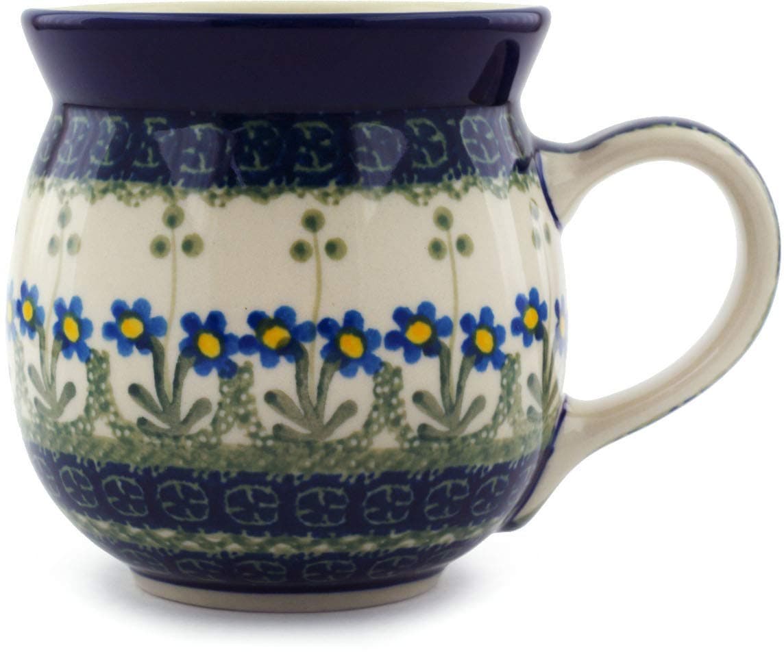 Polish Pottery Bubble Mug 16 oz Blue Daisy Circle