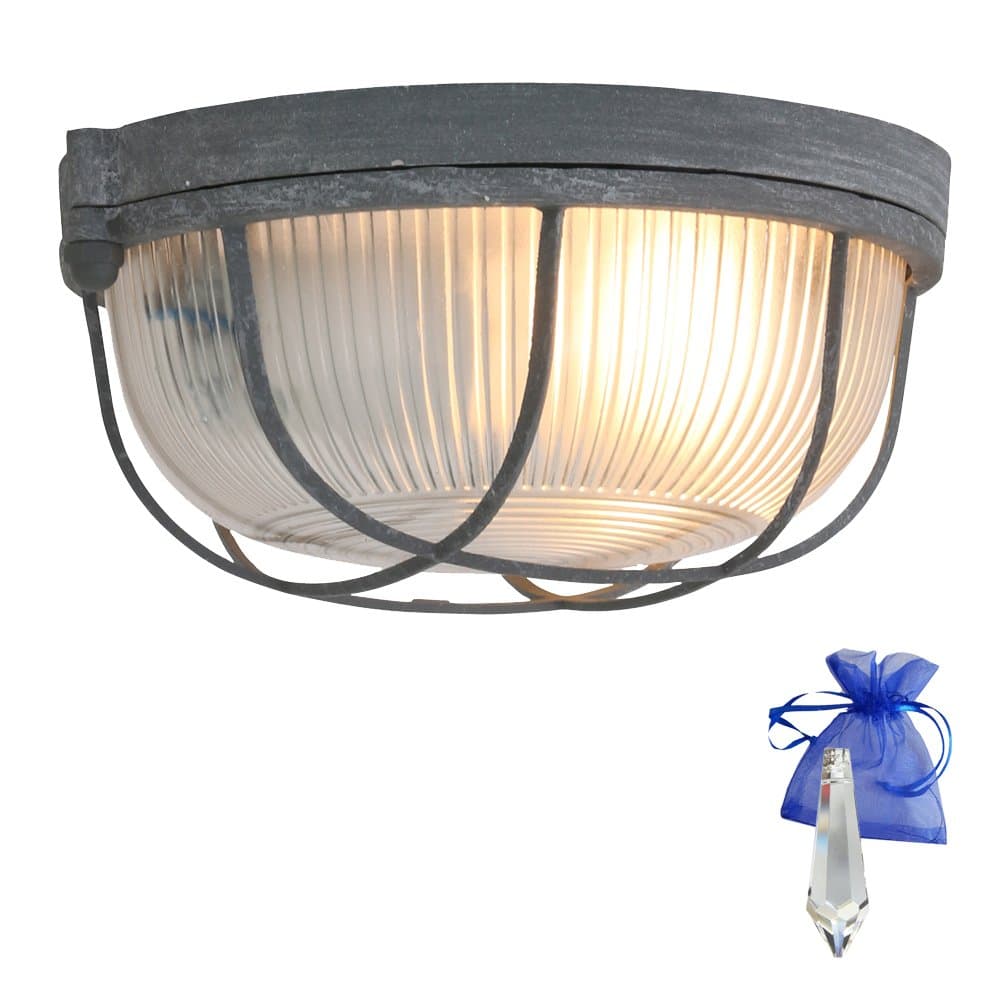 Boat light in grey rust look, diameter 17 cm, vintage E27 can be used as a ceiling light and wall light, retro industrial lamp, ship light, designer cellar light, round, 230 V + giveaway