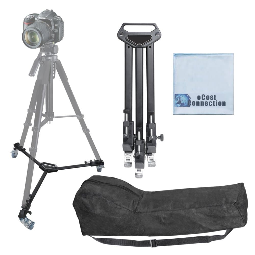 Elite Series Professional Universal Tripod Dolly w/ One Step Easy Lock & Locking Wheels for all Cameras and Camcorders & an eCostConnection Microfiber Cloth