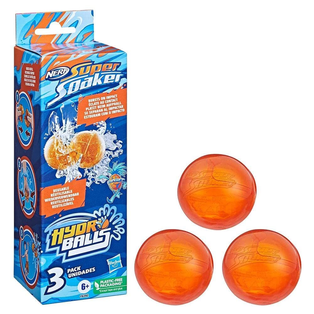 Nerf Super Soaker Hydro Balls 3-Pack, Reusable Water Balloons, Water-Filled Balls Burst on Impact, Fast Refill, Outdoor Toy for Kids Ages 6 & Up
