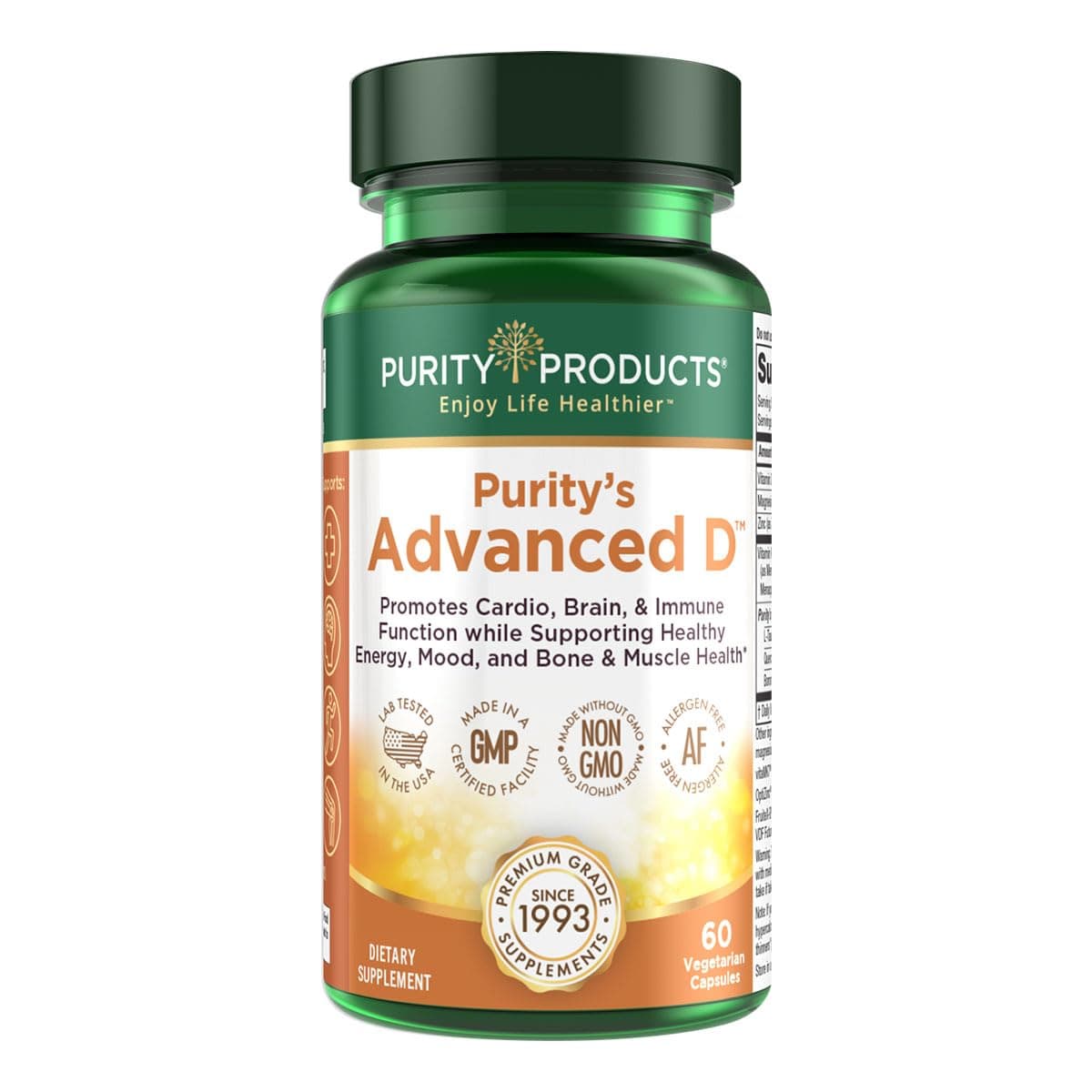 Purity Products Advanced D from Vitamin D3 Super Formula - Packed with Vitamin D, Vitamin K2, Zinc, Magnesium Citrate, Boron and Taurine - 60 Vegetarian Capsules