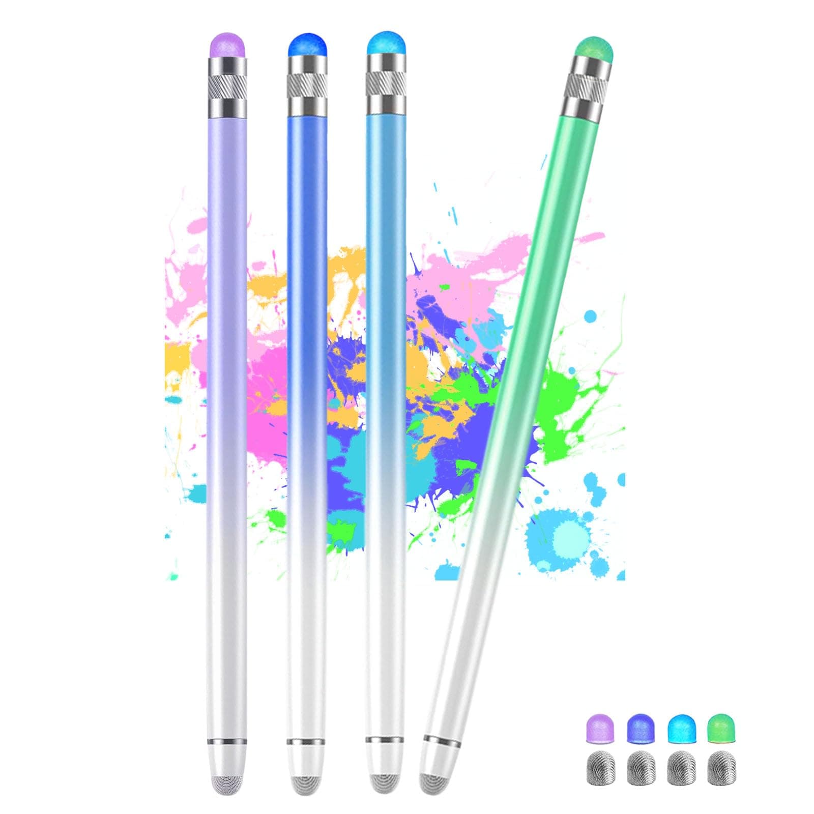 – iPad Pencil 2 in 1 High Sensitivity & Precision Tablet Pen Stylus 4 Pack with 8 Extra Tips, Capacitive Stylus for iPad Pro/Mini/Air/iPhone/Samsung Galaxy and More