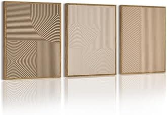 PHOPAGO Minimalist Abstract Framed Wall Art Modern Boho Neutral Line Wall Decor Geometric Artwork Kitchen Dining Room 11x14in Natural Framed