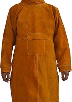 QEES Leather Welding Jackets 103CM Length Long Welding Apron, Flame Resistant Welder Clothes Coat with Sleeves, Wear-resistant Anti-scald Welding Cape for Most Men WQ23