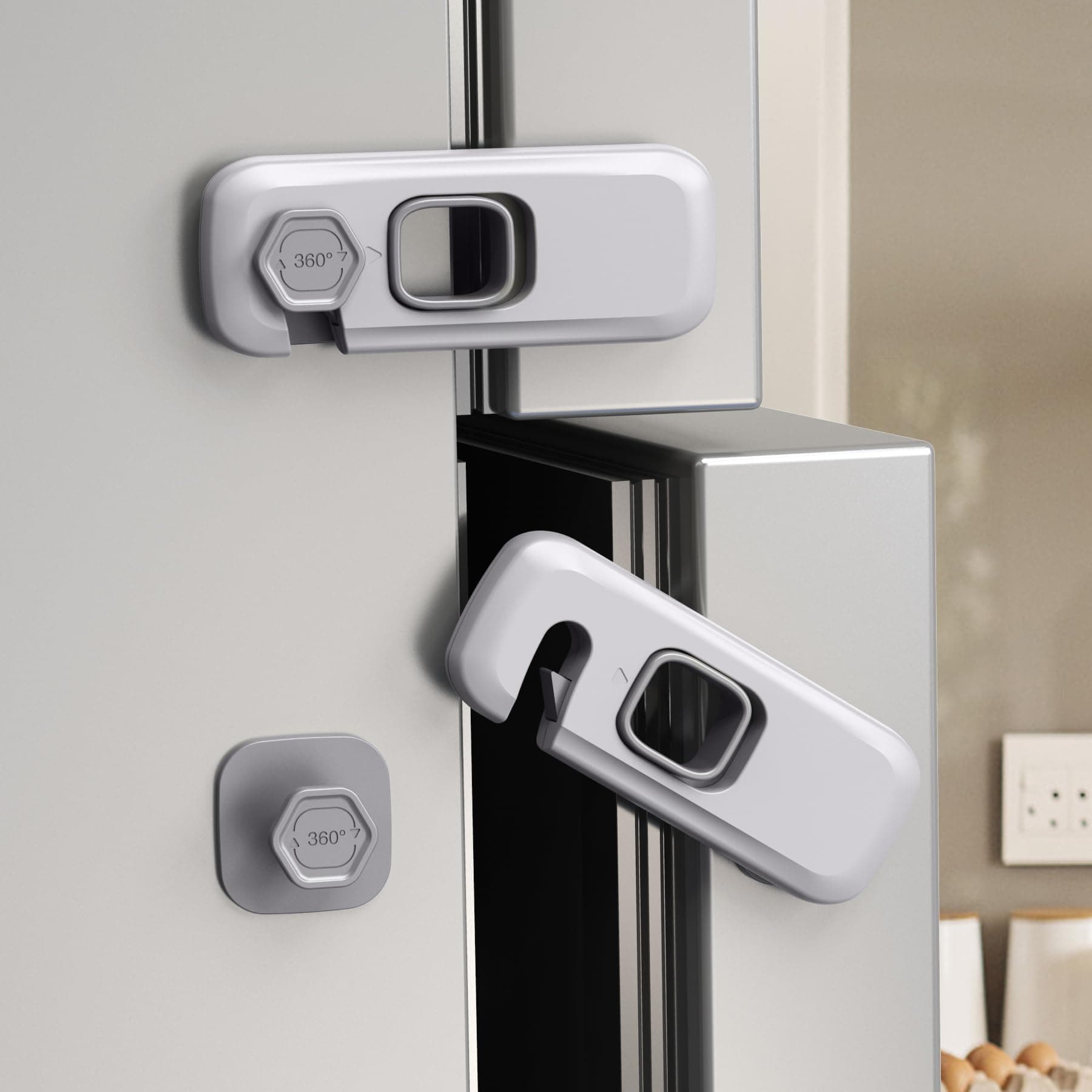 5 Pack Child Proof Refrigerator Locks, Grey, Anti-Theft, Easy to Install, Lightweight, Rustproof