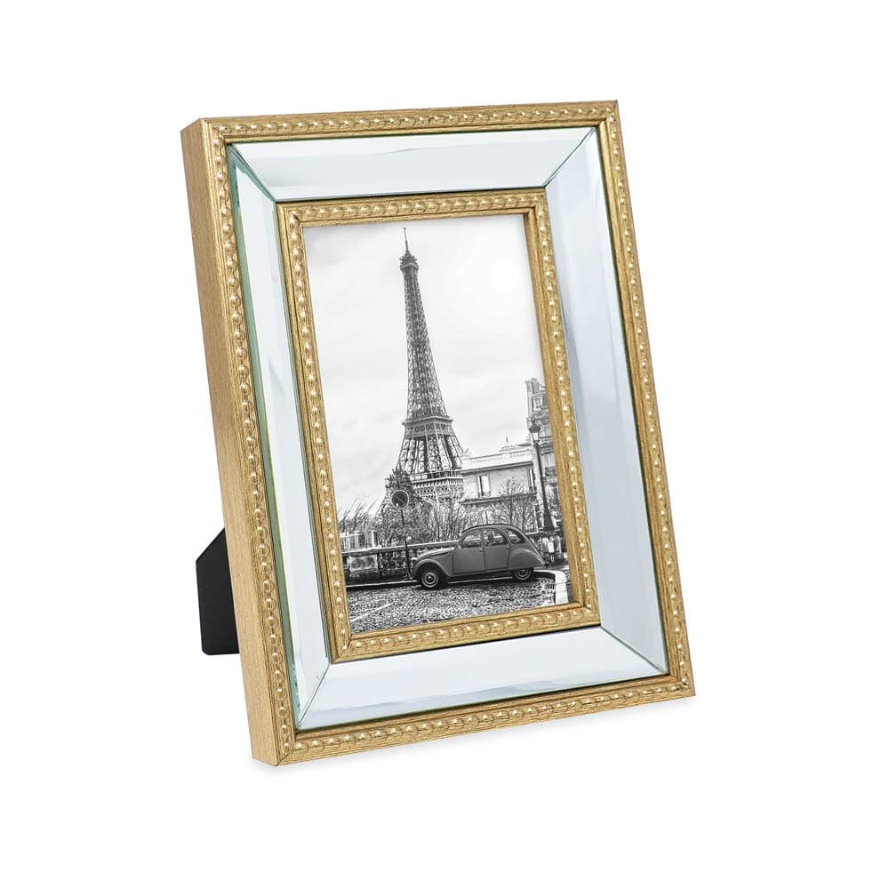 Isaac Jacobs 4x6 Gold Mirror Bead Picture Frame - Classic Mirrored Frame with Dotted Border Made for Wall Display, Tabletop, Photo Gallery and Wall Art (4x6, Gold)