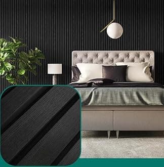 Charcoal Slat Wall Panelling - Wood Panels for Walls - Contemporary 3D Wall Panels Cladding - Decorative & Sound Absorbing Acoustic Panels Slatted Wooden Slats Wall Panel